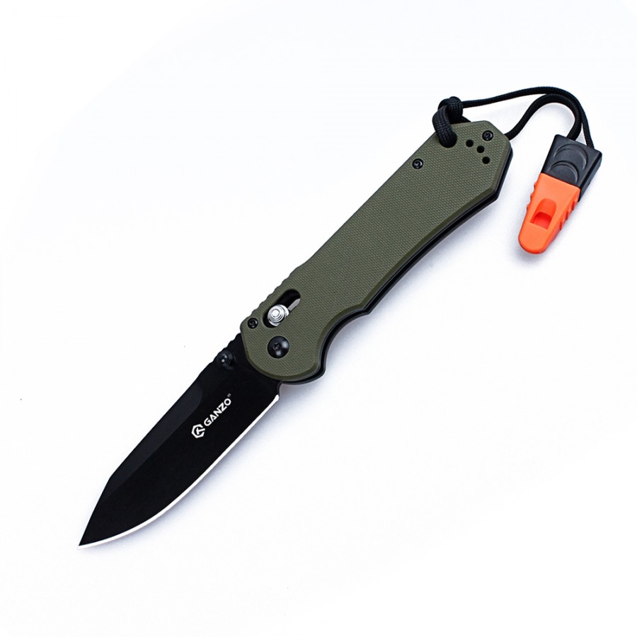 Ganzo G7453P-BK-WS con navaja de bolsillo con silbato negra 440C G-10  G-Lock Drop-Point Flipper Borde liso – Knyfe