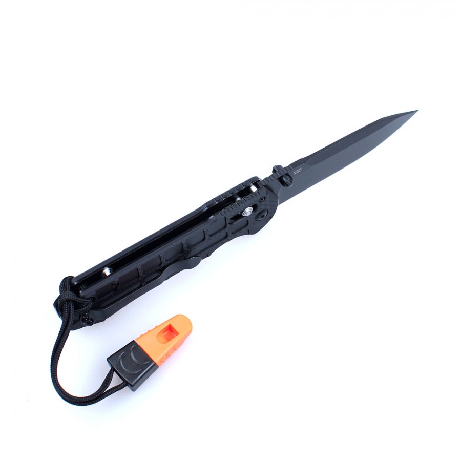 Ganzo G7453P-BK-WS con navaja de bolsillo con silbato negra 440C G-10  G-Lock Drop-Point Flipper Borde liso – Knyfe