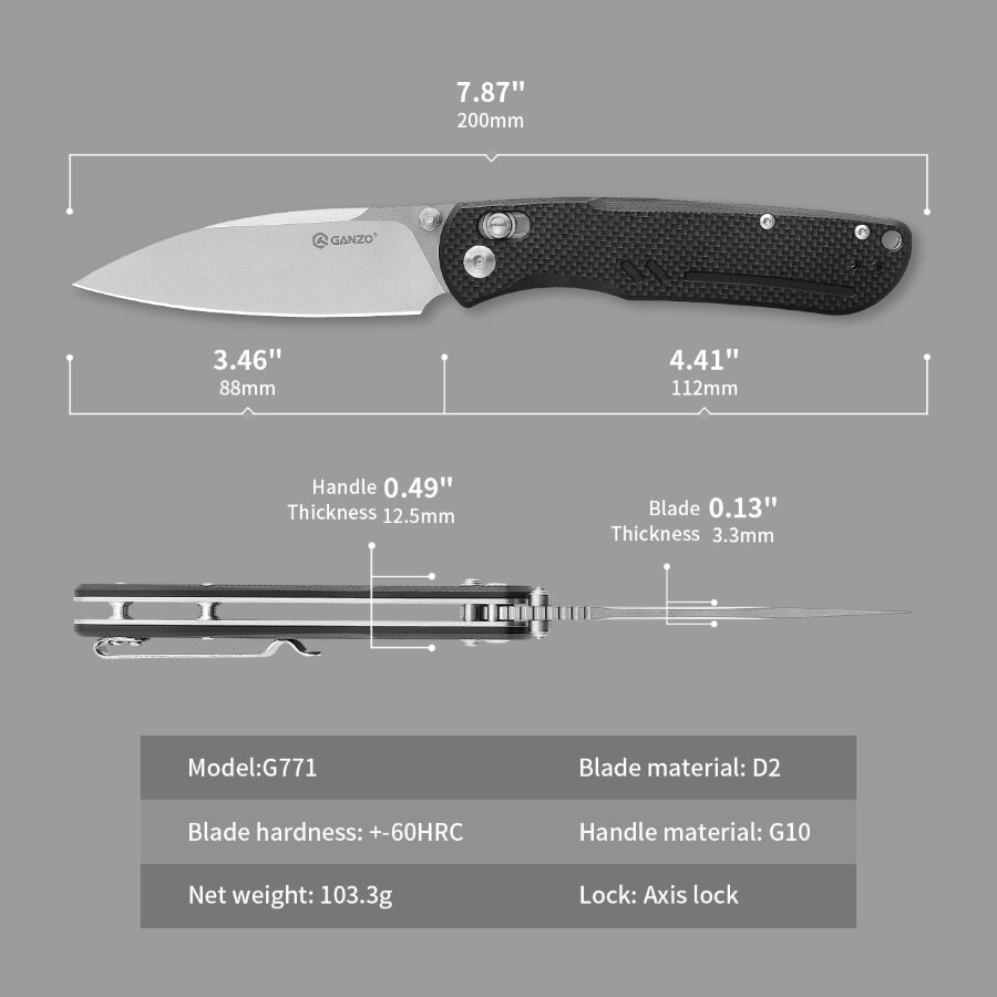 Knife Ganzo G771(Black, Green-blue, Gray)