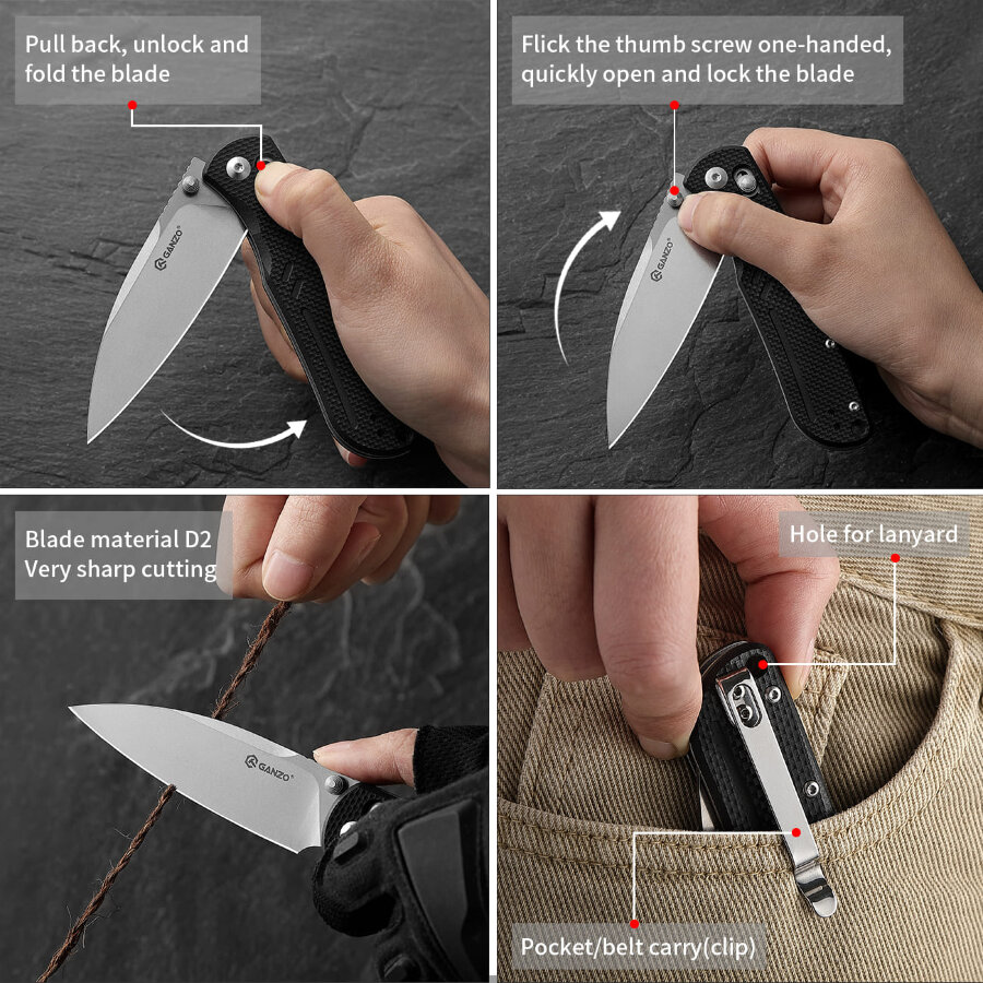 Knife Ganzo G771(Black, Green-blue, Gray)