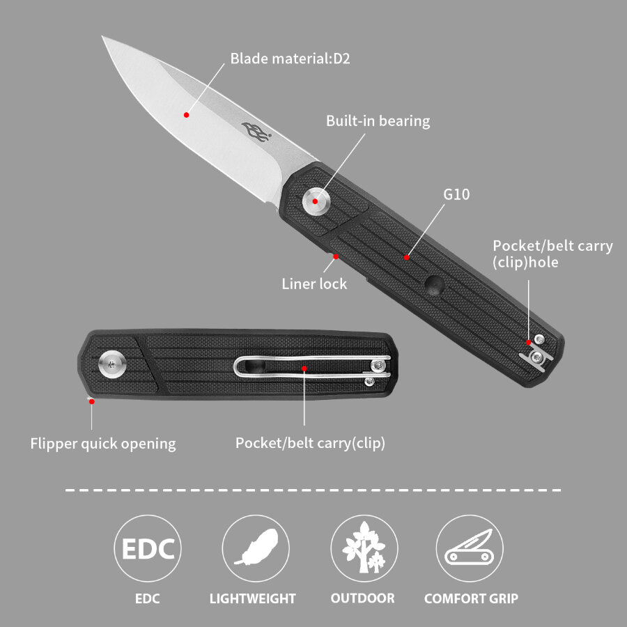 KNIFE Firebird FH927 (Black, Green-blue, Carbon fiber)