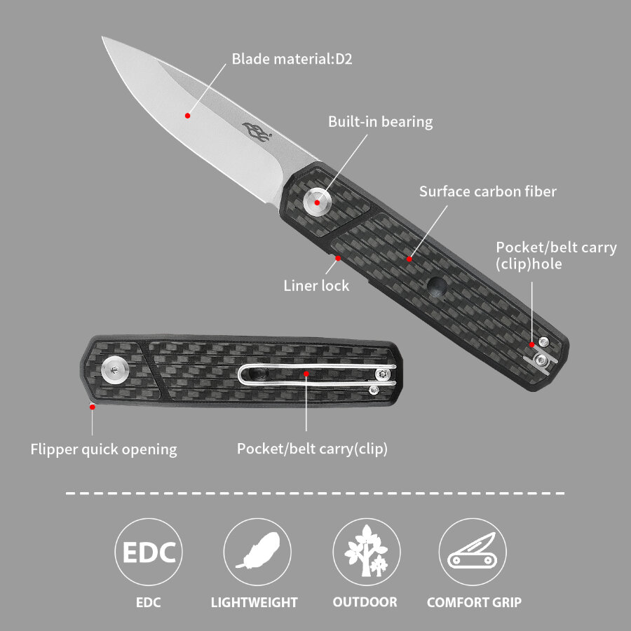 KNIFE Firebird FH927 (Black, Green-blue, Carbon fiber)