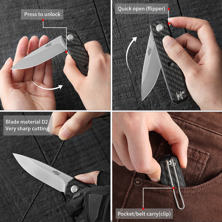 KNIFE Firebird FH927 (Black, Green-blue, Carbon fiber)