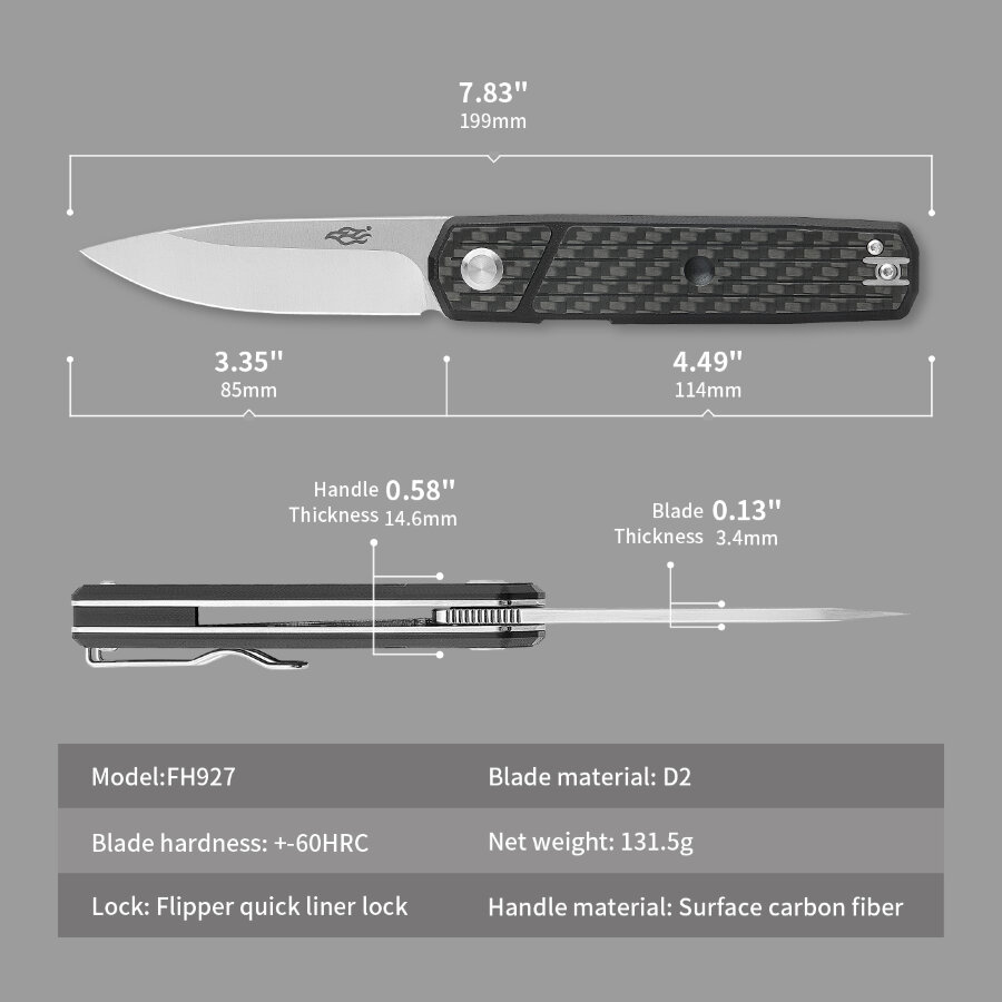 KNIFE Firebird FH927 (Black, Green-blue, Carbon fiber)