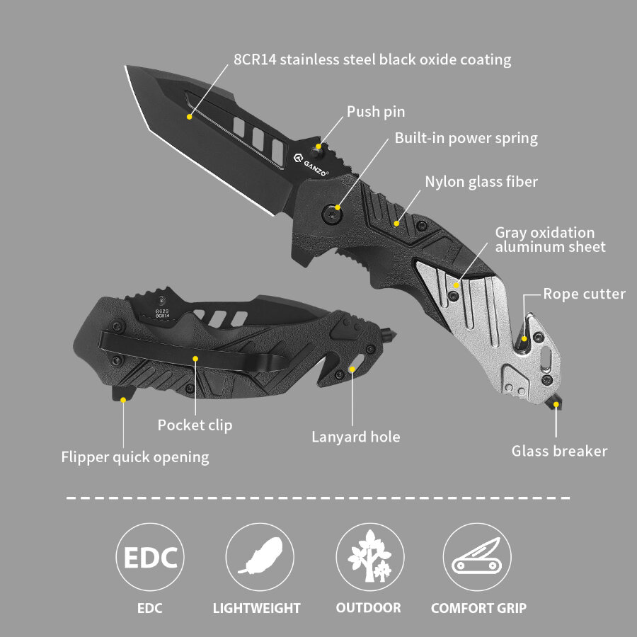 Knife Ganzo G629 (Green, Grey, Red)