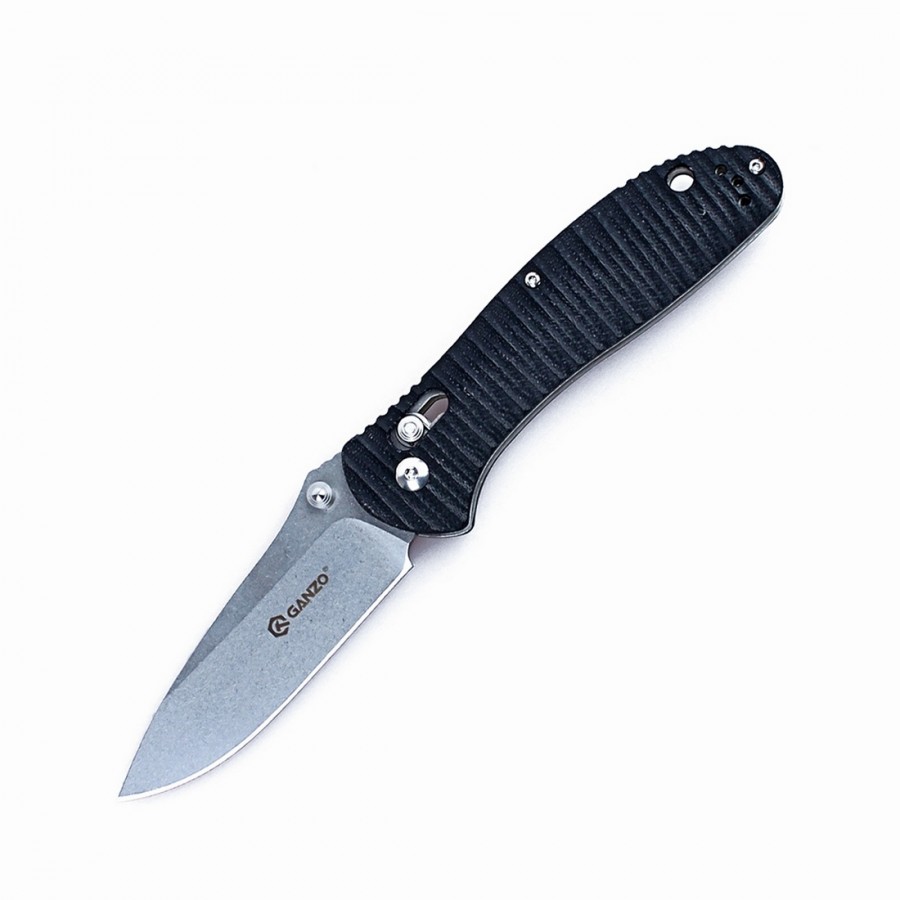 Ganzo G7453P-BK-WS con navaja de bolsillo con silbato negra 440C G-10  G-Lock Drop-Point Flipper Borde liso – Knyfe